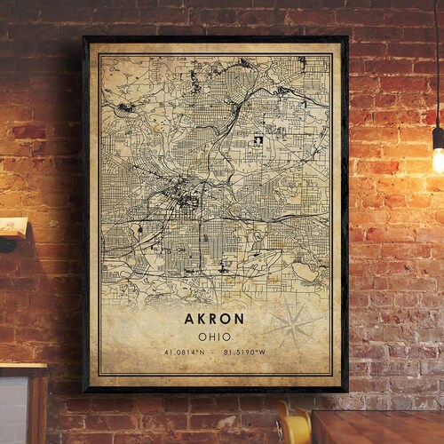 Akron Vintage Map Print Akron Map Ohio Map Art Akron - Etsy