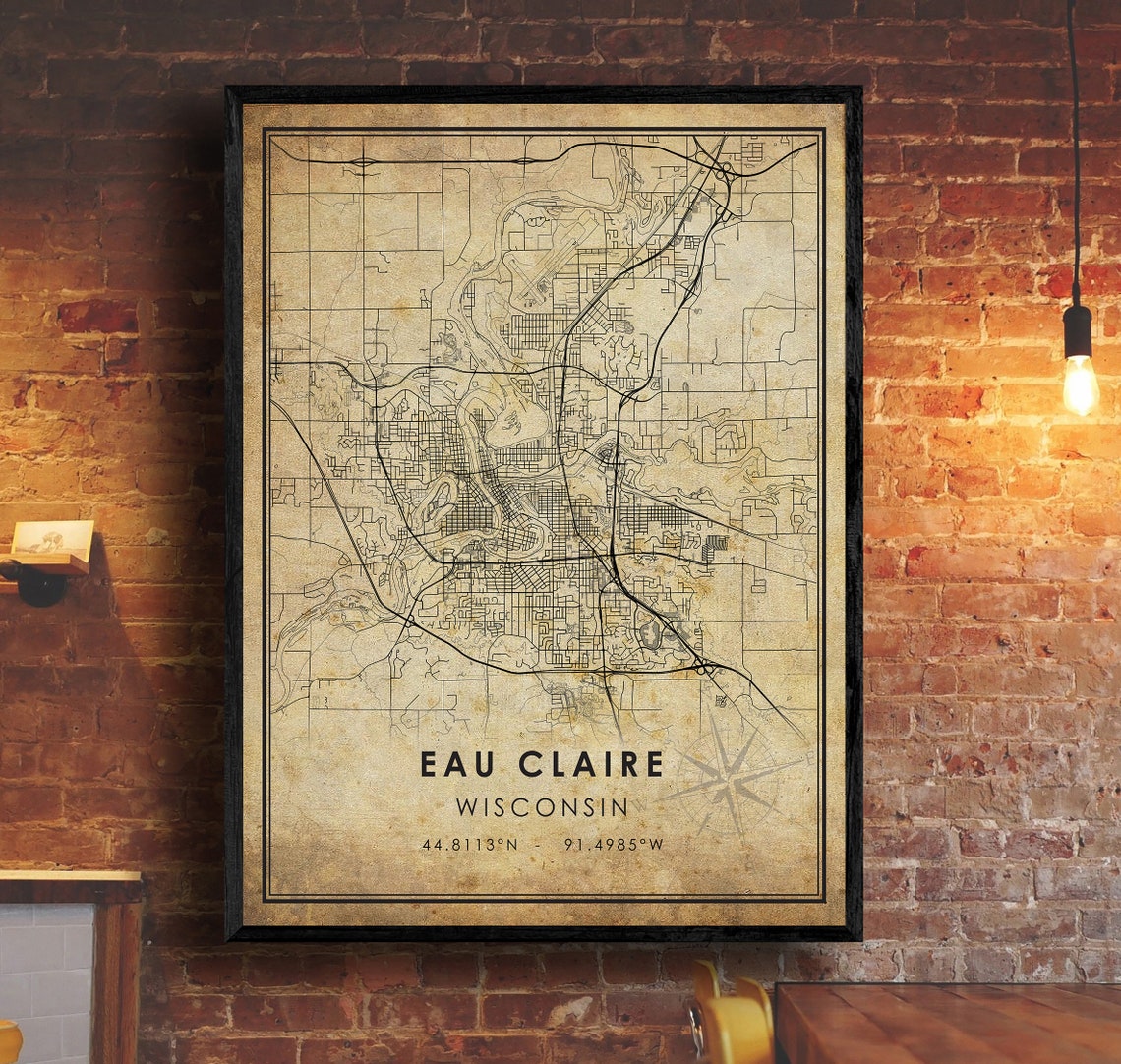 Eau Claire Vintage Map Print Eau Claire Wisconsin Map Eau Etsy