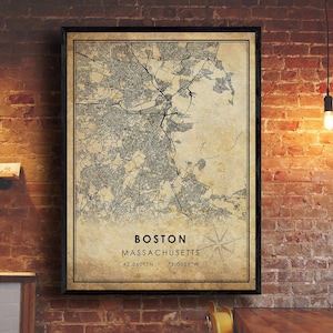 Boston Vintage Map Print | Boston Map | Massachusetts Map Art | Boston City Road Map Poster | Vintage Gift Map