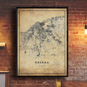 La Havane vintage Carte Imprimer | Carte de La Havane | Cuba Carte Art | Affiche de la carte routière de la ville de La Havane | ancien