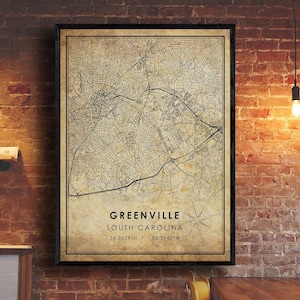 Greenville Map Print | Greenville Map | South Carolina Map Art | Greenville City Road Map Poster | Vintage Gift Map