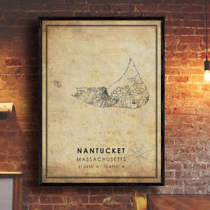 Nantucket Map Print | Nantucket Map | Massachusetts Map Art | Nantucket City Road Map Poster | Vintage Gift Map