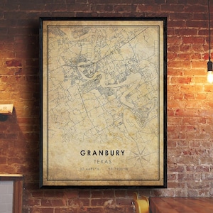 Granbury Texas Map Print | Granbury  Map | Texas Map Art | Granbury Texas Road Map Poster | Vintage Gift Map