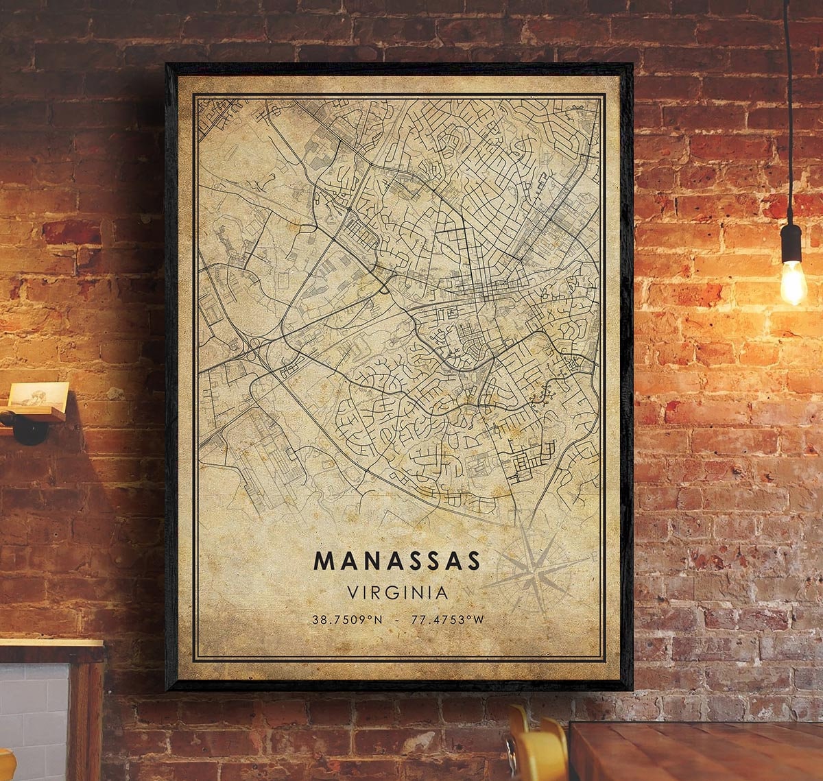 Manassas Vintage Map Print | Manassas Map | Virginia Map Art | Manassas City Road Map Poster | Vintage Gift Map