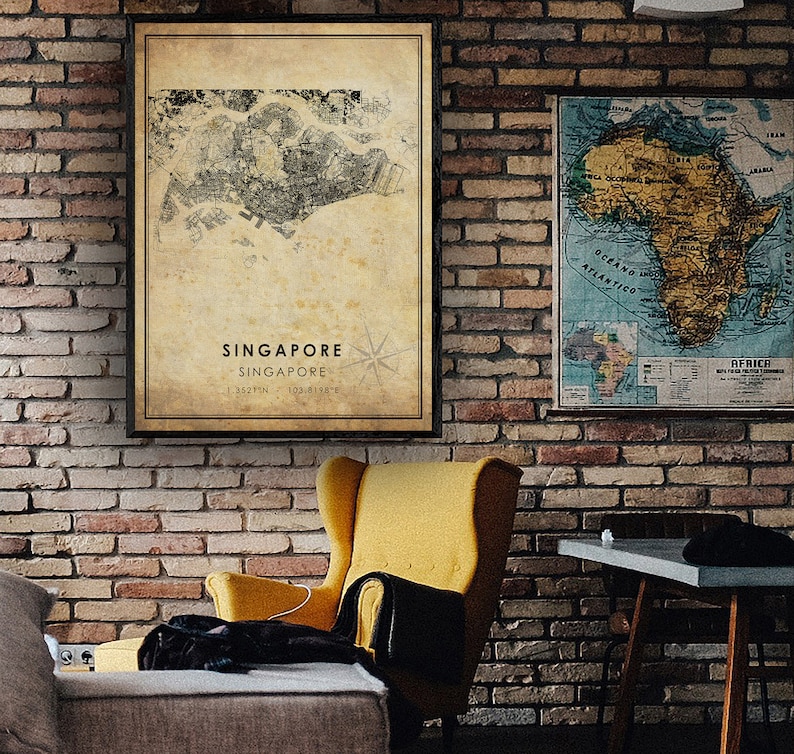Asia Map Art Singapore Vintage Map Print Vintage Gift Map Singapore Map Singapore City Road Map Poster