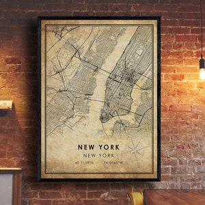 Impression de carte vintage de New York | Carte de New York | Carte de New York | Affiche de la carte routière de la ville de New York | carte cadeau vintage
