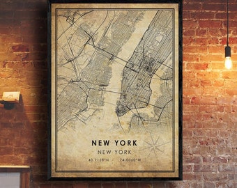 New York Vintage Map Print | New York Map | New York Map Art | New York City Road Map Poster | Vintage Gift Map