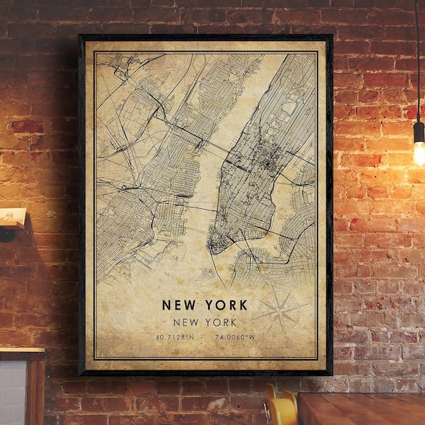 New York Vintage Map Print | New York Map | New York Map Art | New York City Road Map Poster | Vintage Gift Map