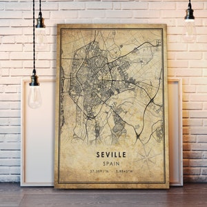 Seville Vintage Map Print | Seville Spain Map | Seville City Road Map Poster Canvas image 3