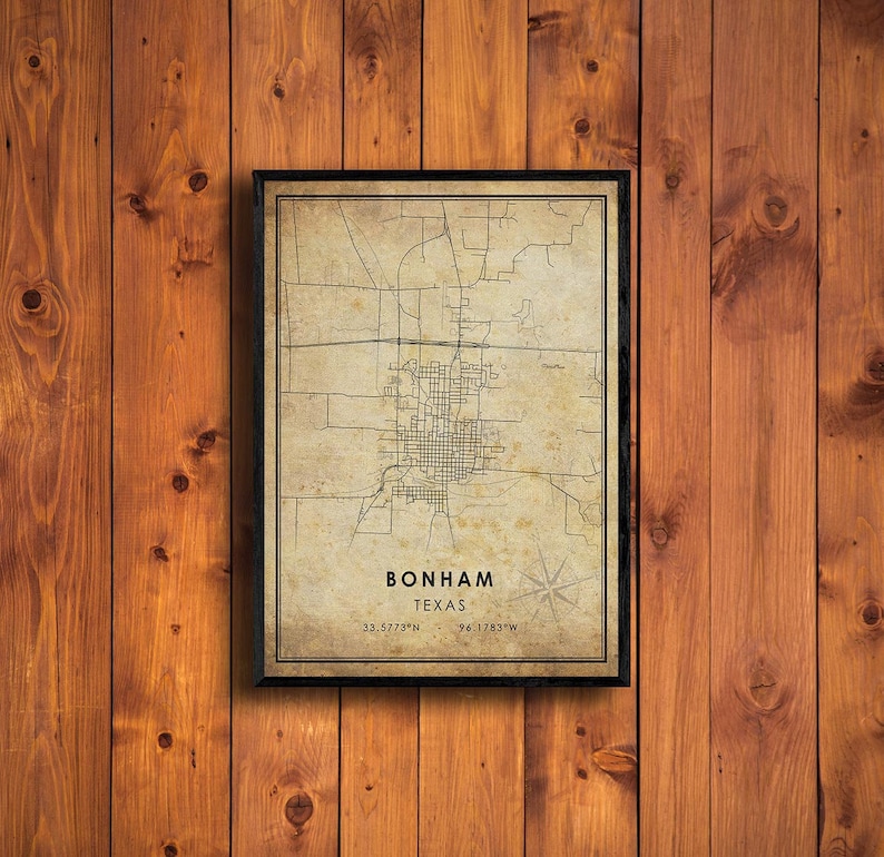 Bonham Map Print Bonham Map Texas Map Art Bonham City Etsy