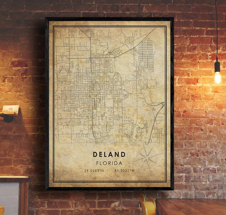 Deland Vintage Map Print Deland Map Florida Map Art Etsy