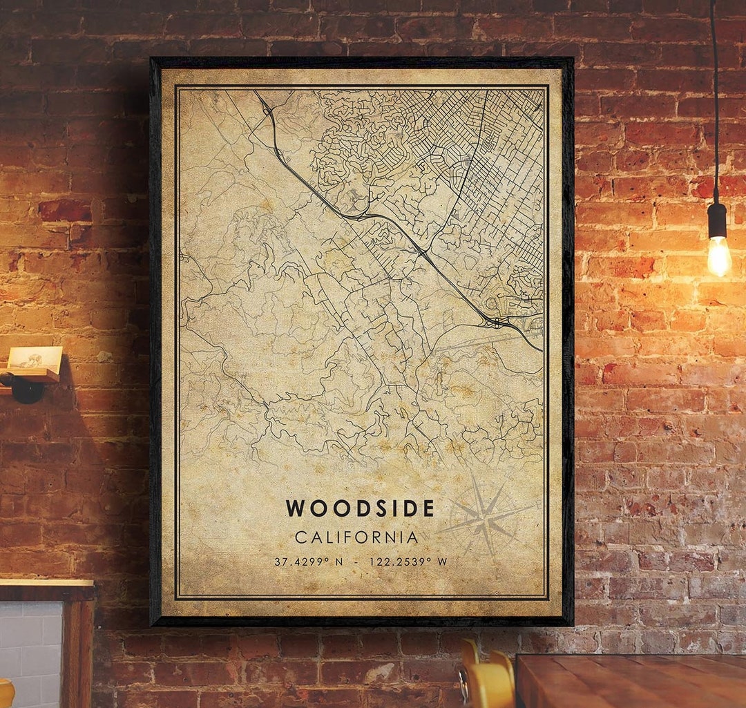 Woodside Map Print Woodside Village Map California Map Art Woodside