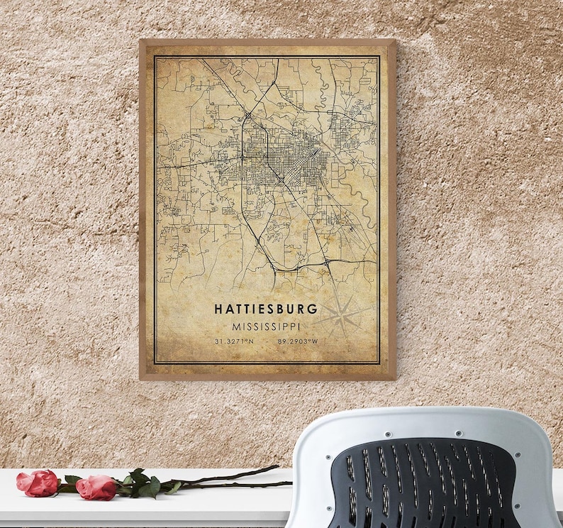 Hattiesburg Map Hattiesburg Map Print Mississippi Map Art Vintage Gift Map Hattiesburg City Road Map Poster