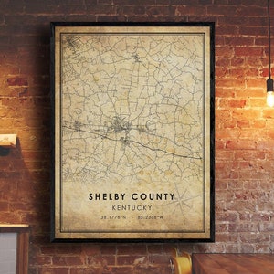 Impression de carte du comté de Shelby | Carte du comté de Shelby | Art de la carte du Kentucky | Affiche de carte routière de la ville du comté de Shelby | carte cadeau vintage