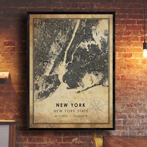 Impression de carte du nord de l’État de New York | Carte du nord de l’État de New York | Carte de New York | Affiche de la carte routière de la ville du nord de l’État de New York | carte cadeau vintage