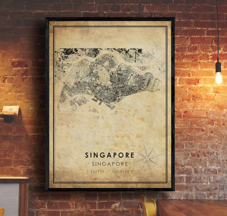 Asia Map Art Singapore Vintage Map Print Vintage Gift Map Singapore Map Singapore City Road Map Poster