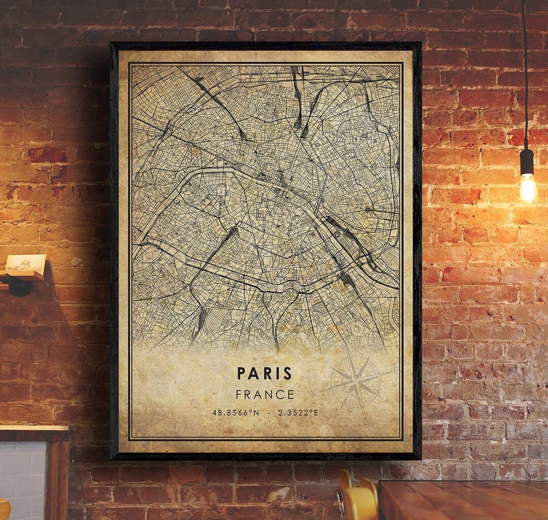 Paris Vintage Map Print | Paris Map | France Map Art | Paris City Road ...