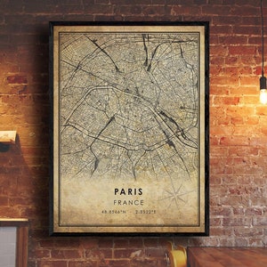Impression de carte vintage de Paris | Plan de Paris | France Carte Art | Affiche de la carte routière de la ville de Paris | carte cadeau vintage