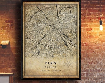 Paris Vintage Map Print | Paris Map | France Map Art | Paris City Road Map Poster | Vintage Gift Map
