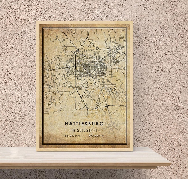 Hattiesburg Map Hattiesburg Map Print Mississippi Map Art Vintage Gift Map Hattiesburg City Road Map Poster