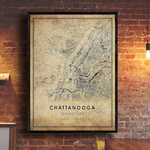 Chattanooga Vintage Map Print | Chattanooga Map | Tennessee Map Art | Chattanooga City Road Map Poster | Vintage