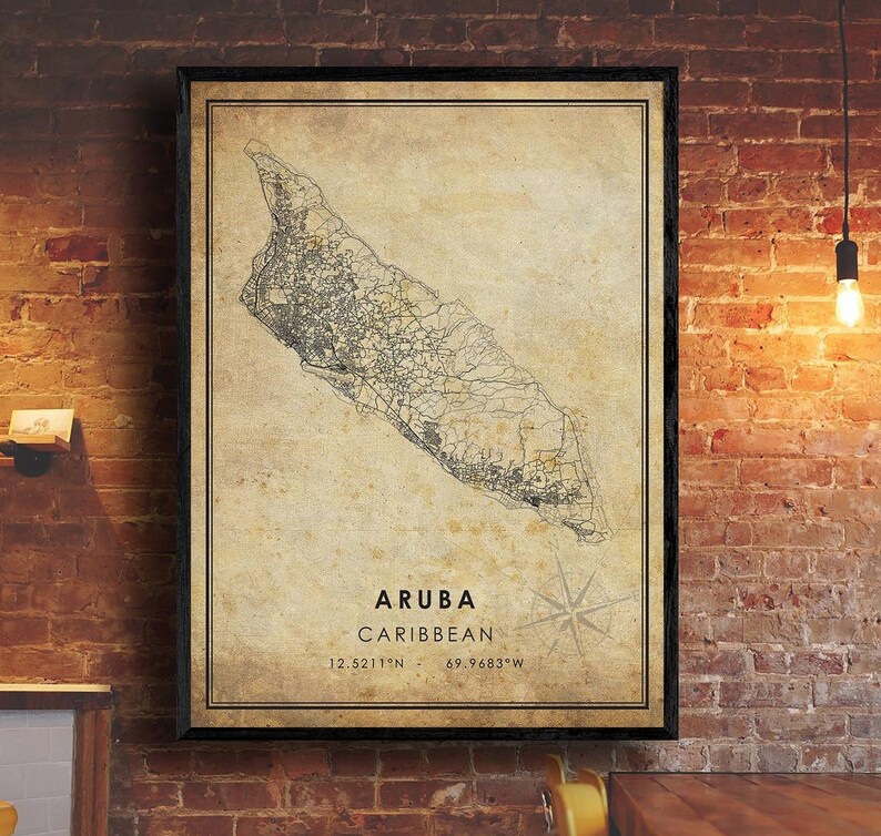 Aruba Vintage Map Print Aruba Map Caribbean Map Art Etsy