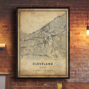 Cleveland Vintage Map Print | Cleveland Map | Ohio Map Art | Cleveland City Road Map Poster | Vintage Gift Map