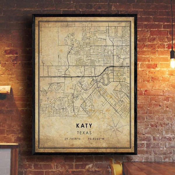 Katy Map Print | Katy Map | Texas Map Art | Katy City Road Map Poster | Vintage Gift Map