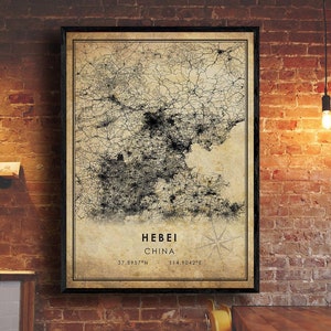 Hebei Map Print | Hebei Map | China Map Art | Hebei City Road Map Poster | Vintage Gift Map