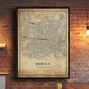Munich Vintage Map Print | Munich Map | Germany Map Art | Munich City Road Map Poster | Vintage Gift Map