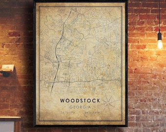 Woodstock Map Print | Woodstock Map | Georgia Map Art | Woodstock City Road Map Poster | Vintage Gift Map