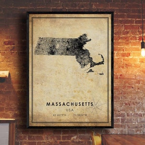 Massachusetts Vintage Map Print | Massachusetts Map | USA Map Art | Massachusetts City Road Map Poster | Vintage