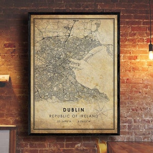 Impression de carte vintage de Dublin | Carte de Dublin | Irlande Carte Art | Affiche de la carte routière de la ville de Dublin | carte cadeau vintage