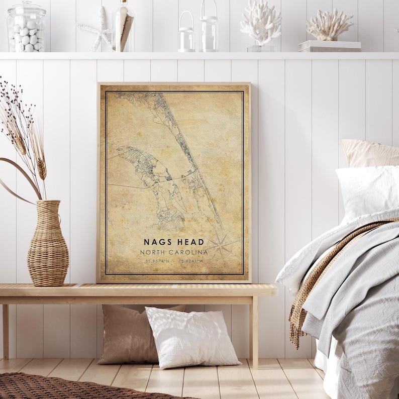Nags Head Map Print Nags Head Map North Carolina Map Art Etsy