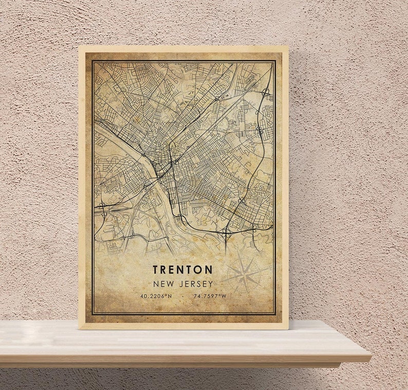 Trenton Map Trenton Map Print Trenton City Road Map Poster New Jersey Map Art Vintage Gift Map