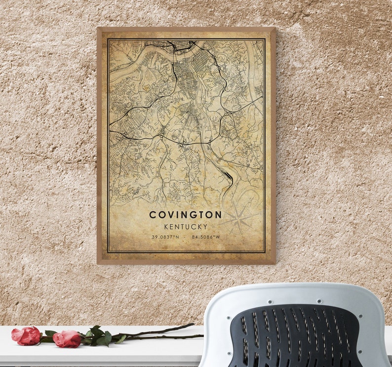 Covington Kentucky Map Covington Vintage Map Print Covington City Road Map Poster Canvas