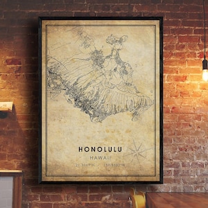 Honolulu Map Print | Honolulu Map | Hawaii Map Art | Honolulu City Road Map Poster | Vintage Map
