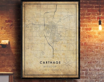 Carthage Map Print | Carthage Map | Missouri Map Art | Carthage City Road Map Poster | Vintage Gift Map