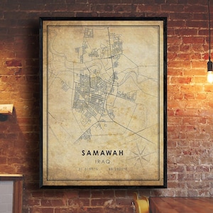 Samawah Map Print | Samawah Map | Iraq Map Art | Samawah City Road Map Poster | Vintage Gift Map