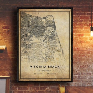 Impression de carte de Virginia Beach | Carte de Virginia Beach | Virginie Carte Art | Affiche de carte routière de la ville de Virginia Beach | carte cadeau vintage