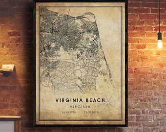Virginia Beach Map Print | Virginia Beach Map | Virginia Map Art | Virginia Beach City Road Map Poster | Vintage Gift Map