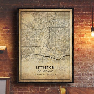Impression de carte de Littleton | Carte de Littleton | Art de la carte du Colorado | Affiche de la carte routière de la ville de Littleton | carte cadeau vintage