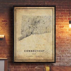 Connecticut Map Print | Connecticut Map | USA Map Art | Connecticut City Road Map Poster | Vintage Gift Map