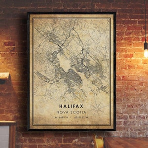 Impression de carte vintage d’Halifax | Carte d'Halifax | Art cartographique de la Nouvelle-Écosse | Affiche de la carte routière de la ville d’Halifax | carte cadeau vintage