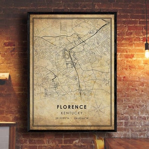 Florence Vintage Map Print | Florence Map | Kentucky Map Art | Florence City Road Map Poster | Vintage Gift Map