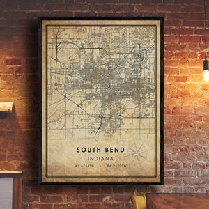South Bend Map Print | South Bend Map | Indiana Map Art | South Bend City Road Map Poster | Vintage Gift Map