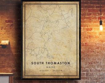 South Thomaston Map Print | South Thomaston Map | Maine Map Art | South Thomaston City Road Map Poster | Vintage Gift Map