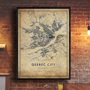 Impression de carte vintage de la ville de Québec | Carte de la ville de Québec | Carte du Canada | Affiche de la carte routière de la ville de Québec | cadeau vintage