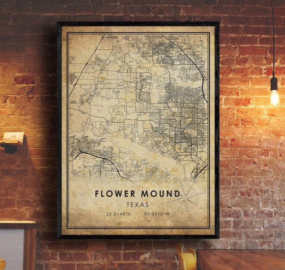 Flower Mound Vintage Map Print Flower Mound Map Texas Map Etsy
