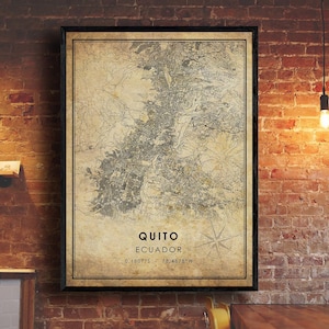Quito Vintage Map Print | Quito Map | Ecuador Map Art | Quito City Road Map Poster | Vintage Gift Map